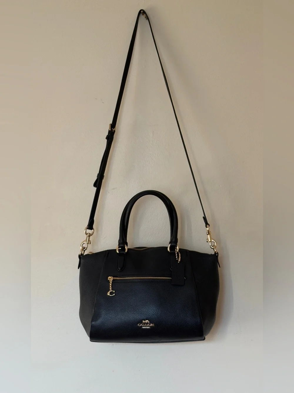COACH Black Elise Satchel Pebbled Leather Crossbody Shoulder Bag Gold Hardware 7